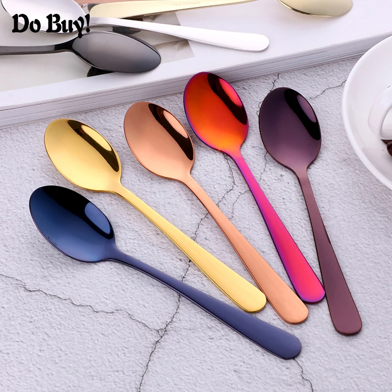 10 Pcs/Set Teaspoon Stainless Steel Rose Gold Cake Fruit Spoons Dessert Small Coffee Spoon Snack Kitchen Dinnerware Tools