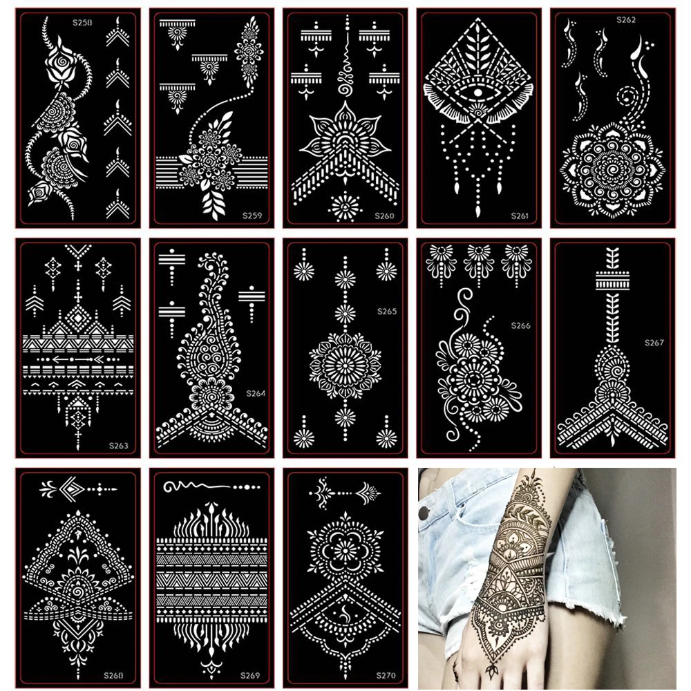 

30pcs Female Airbrush Henna Tattoo Stencil Indian Temporary Glitter Tattoo Black Henna Template For Body Art Painting