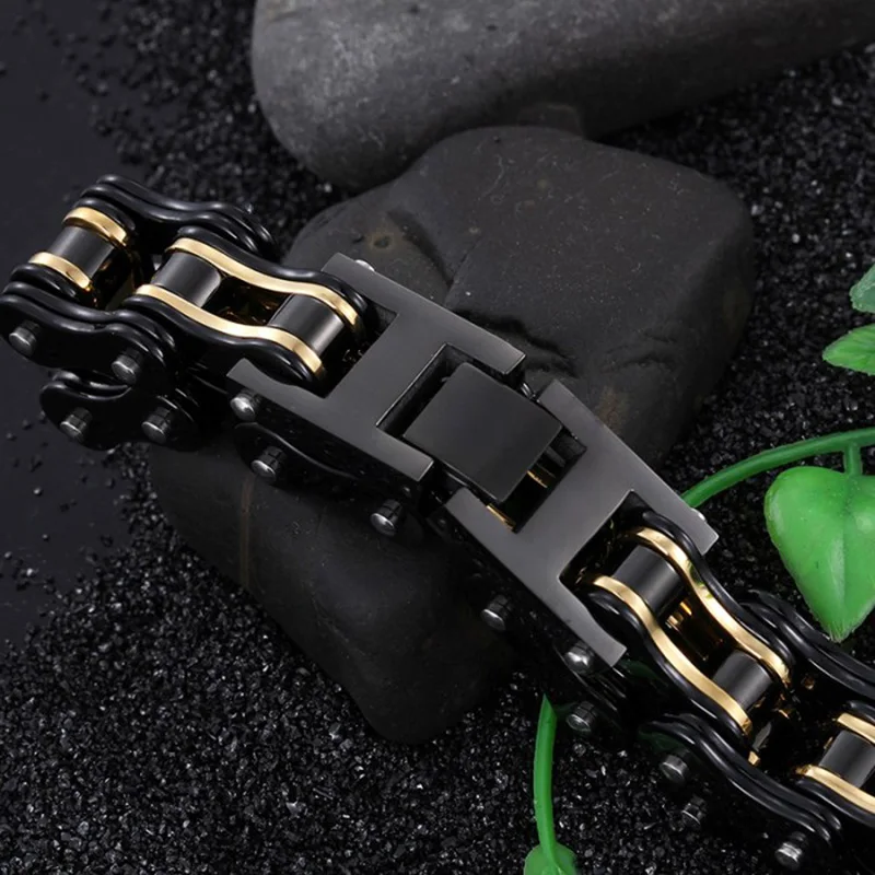 Mens Chain Bracelets/Bangles, Biker/Bicycle/Motorcycle Chain Link Gold Bracelets for Men Stainless Steel Punk Jewelry Gift image 5