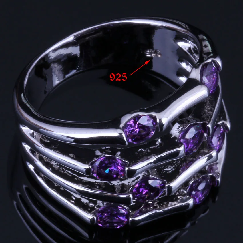 Gallant Purple Cubic Zirconia Silver Plated Ring V0559