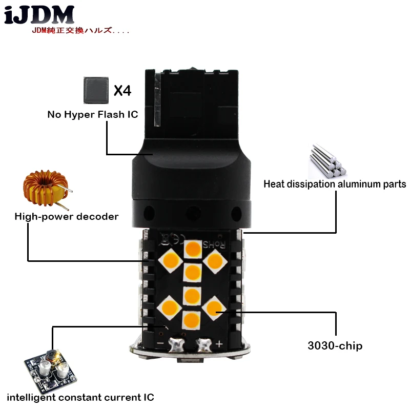 iJDM Canbus Error Free 7440 LED No Hyper Flash 21W Amber yellow W21W T20 LED Replacement Bulbs For Car Turn Signal Lights,12v