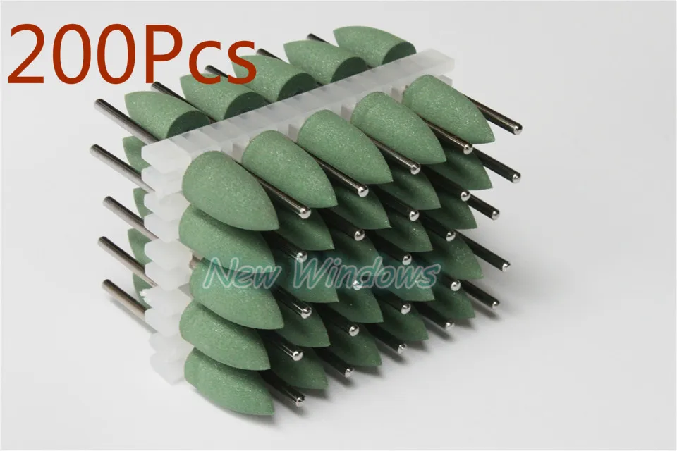 

200Pcs Dentist Lab Green SILICONE Polishers 2.35mm Diamond polishing Burs