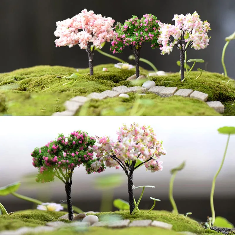 1 szt. Plastikowe Mini Sakura drzewa symulacyjne rośliny miniatury ogród Microlandscape ustawienie figurki wystrój ogrodu domowego