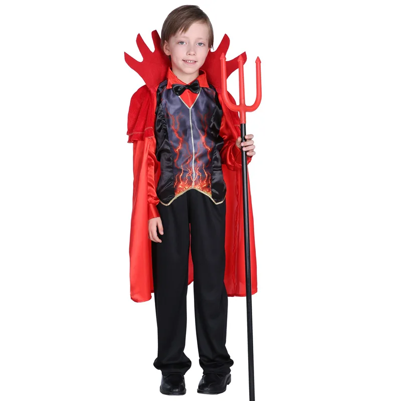 M-XL Boys Halloween Red Demon Scary Costumes Kids Children Fiend Hell Devil Cosplay Carnival Purim Parade Masquerade Party Dress