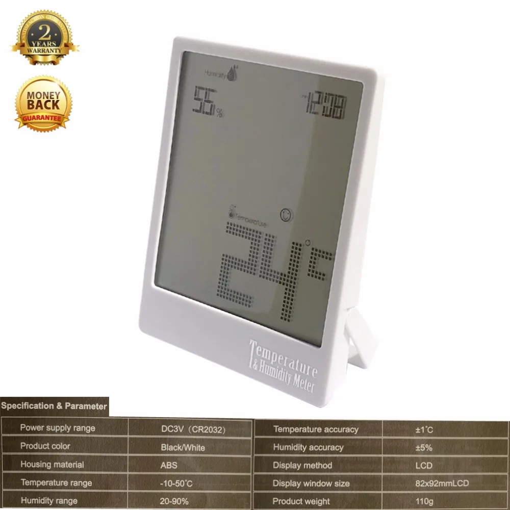 Digital Temperature Humidity meter Hygrometer Indoor Thermometer Humidity Monitor and time for Most Scenes of Gift Box  (White)