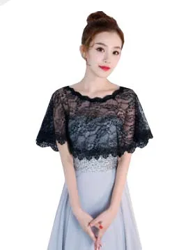 Elegant 2022 New Shares of women / girls cap sleeve Blush Peach Black lace shoulders bolero jackets wedding Peach wedding wraps