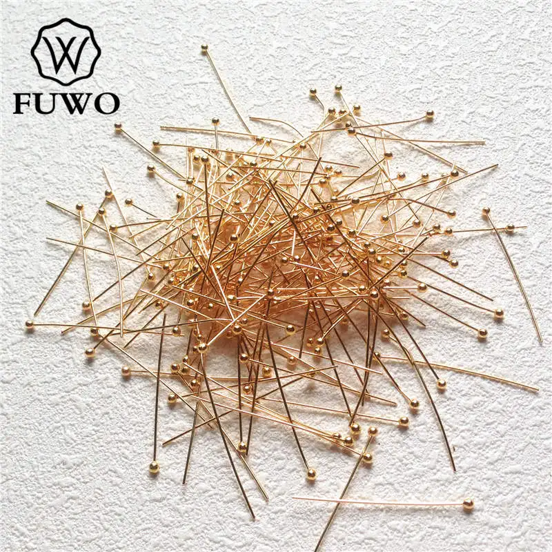 FUWO Gold Color Plated Brass Ball Needle Connect Clasps High Quality Ball Headpins Head Pins Jewelry Accessories B004 1.8*30mm