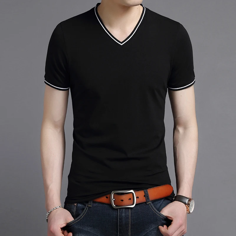 2023 New Fashion Brand Tshirt Mens V Neck Solid Color Summer Trends Tops Street Wear Top Grade Short Sleeve T-Shirt Men Clothing