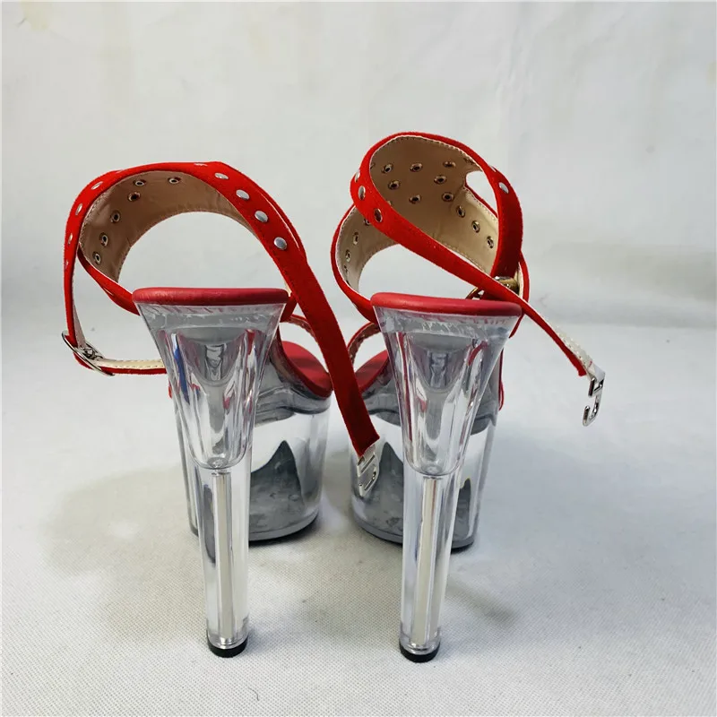 Sexy stiletto sandals with 17 cm rivets and a pole dance performance with ankle strappy heels