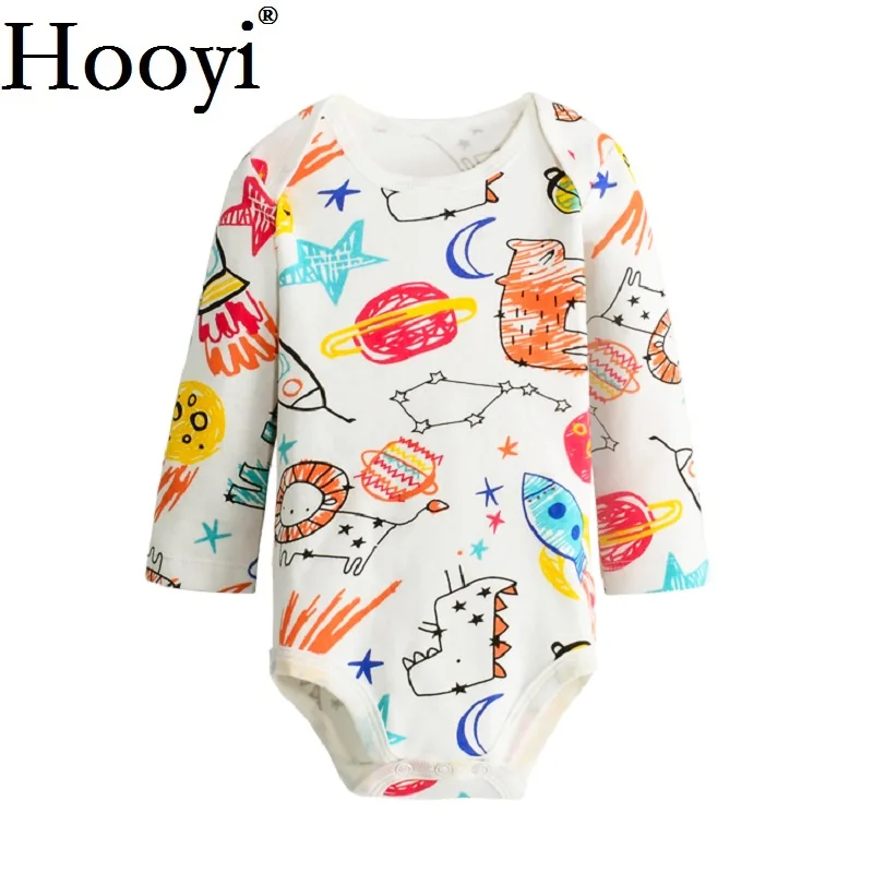 Hooyi Pakaian Bayi Laki-laki Baru Lahir Bodysuit Lengan Panjang One-Piece Jumpsuit 100% Katun Bebe Roupas Kebun Binatang Hewan Kartun T kemeja 0-2Y