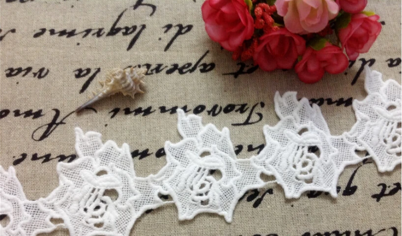 

5 yard/lot width 2.17" 5.5cm white high quality rose cotton lace trim DIY clothing materials textiles fabric L4K291