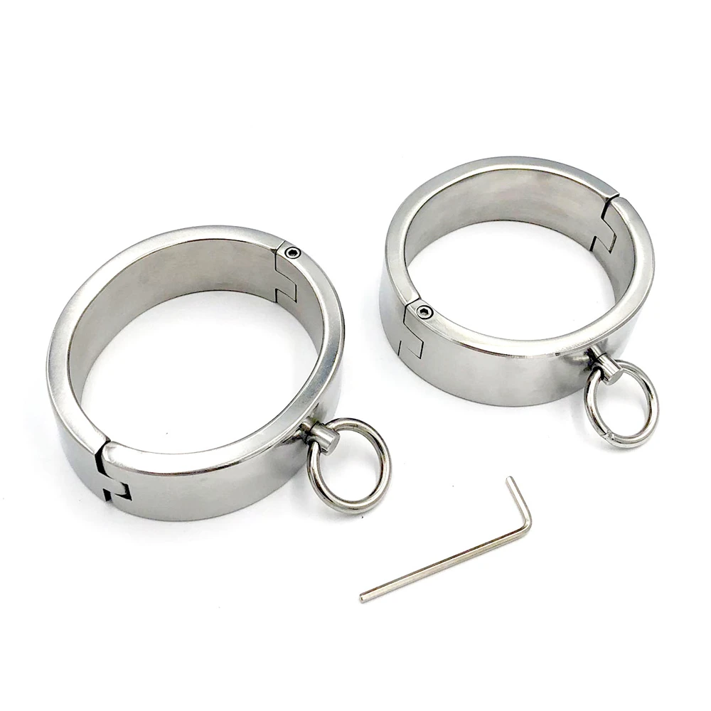 

3CM Height Stainless Steel Oval Fetter Anklet Metal Restraint Shackles Ankle Cuffs Bondage Adult BDSM Sex Toy For Male Female