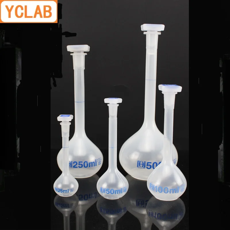 YCLAB 25mL Volumetric Flask Polypropylene with one Graduation Mark and Stopper PP Plastic Laboratory Chemistry Equipment