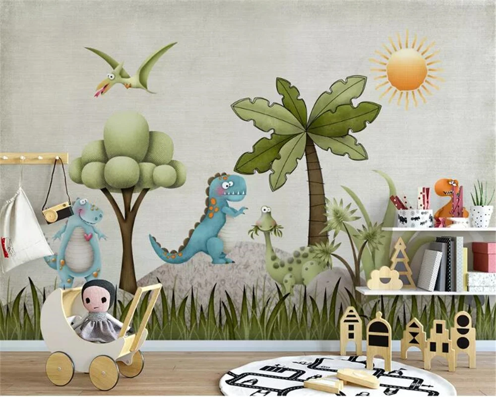 Beibehang wallpaper for walls 3 d nostalgic cartoon dinosaur tree children's room background papel de parede 3d wallpaper mural