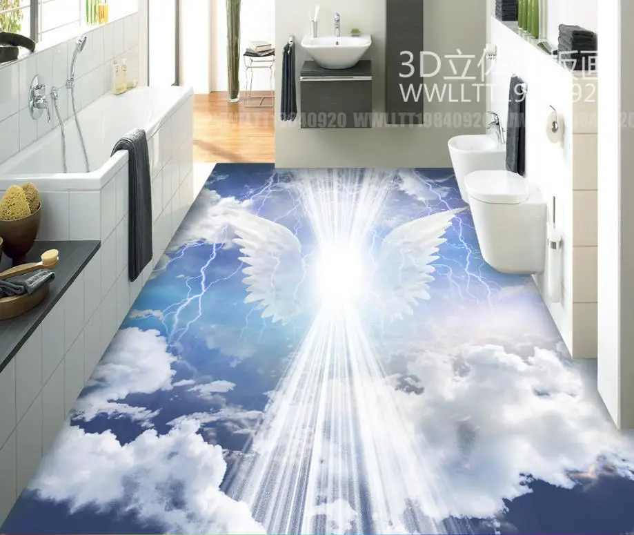 3D Flooring angel wings cloud Wallpaper 3D Floor Stickers Waterproof Self-adhesive PVC Wallpaper