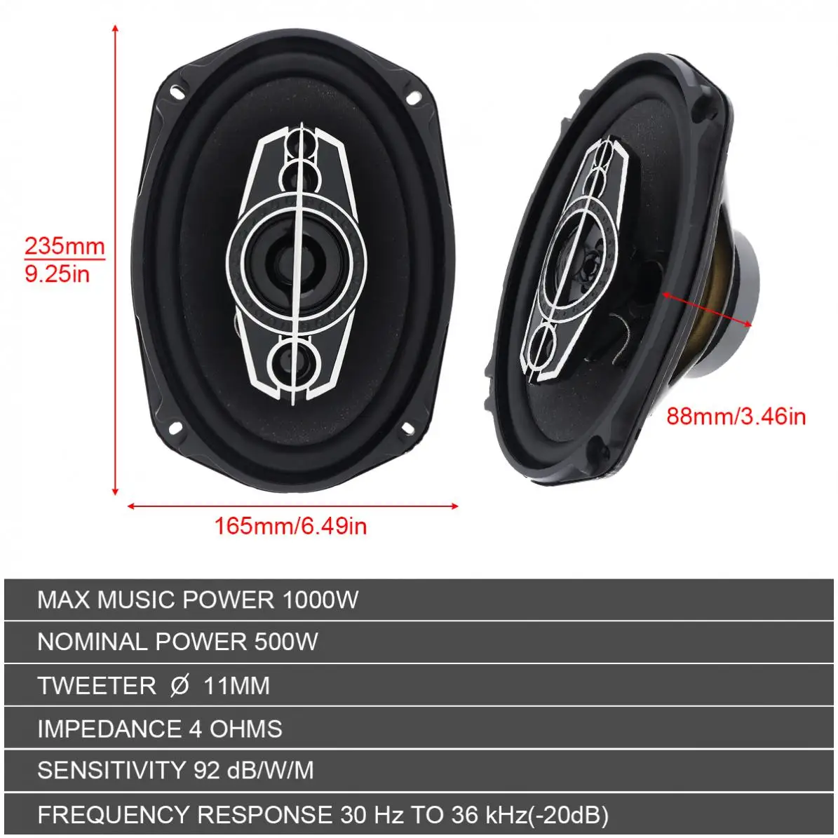 2pcs 6x9 Inch 1000W 12V 5 Way Car Coaxial Auto Music Stereo Full Range Frequency Hifi Speakers Non-destructive Installation