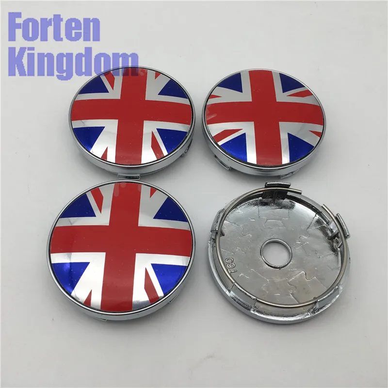 4 Pieces Car Blue Red UK Flag Union Jack Logo ABS Alloy Chrome Rim Custom Wheel Hub Center Centre Caps 60mm Hubcaps Cover