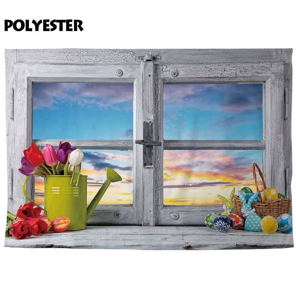 Allenjoy イースター写真撮影背景ウィンドウ卵の花スカイ春の背景 photobooth 写真スタジオ photocall プリント新