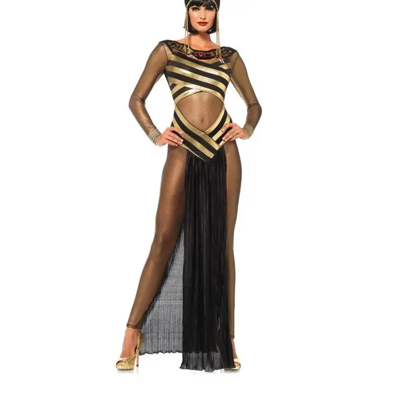 New Women's Goddess Isis Costume Sexy Gold Mesh Insert Halloween Costume Adult Costume Egyptian Cleopatra Royal Cosplay A158822