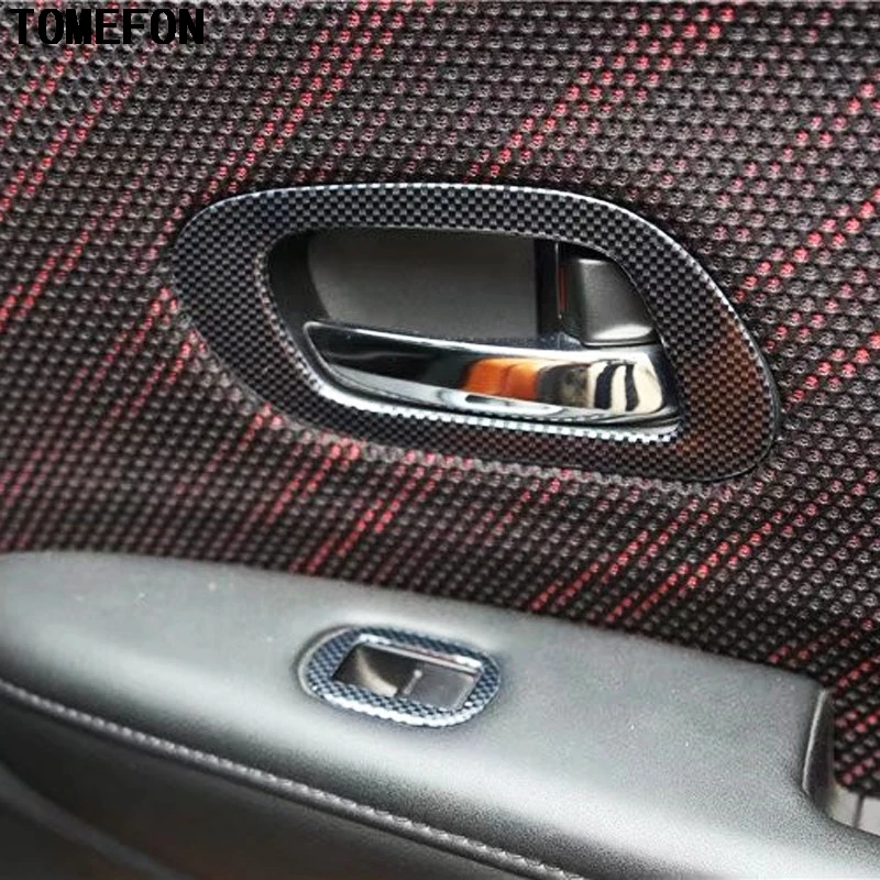 TOMEFON For Honda Vezel 2015 2016 2017 LHD ABS Carbon Fiber Paint Interior Window Switch Botton Inner Door Handle Bowl Cover