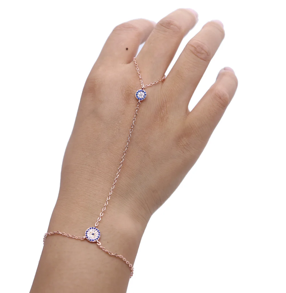 fashion women jewelry rose gold silver color slave bracelets evil eye charm delicate chain hand bracelet