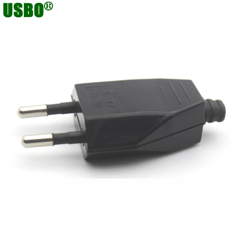 1pcs Black White 250V 2.5A European Power Cable Plug 2 Polarity Electrical Male Rwirable Connector EU DIY Wired Electrode Plug
