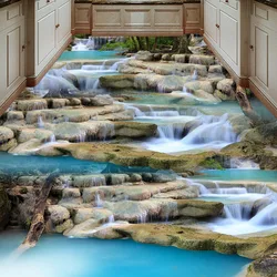 3D Running Water Waterfall Nature Landscape Large Custom Mural Wallpaper Living Room Bedroom Restaurant Floor Sticker PVC Mural