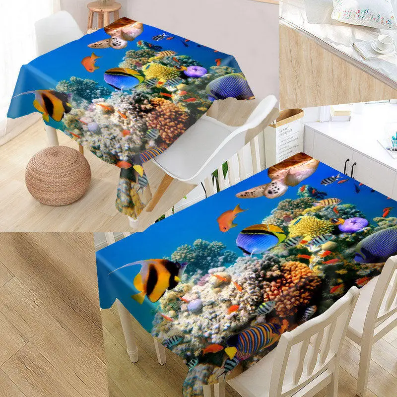 New Arrival Custom Fish Table Cloth Waterproof Oxford Fabric Rectangular Tablecloth Home Party New Year Tablecloth