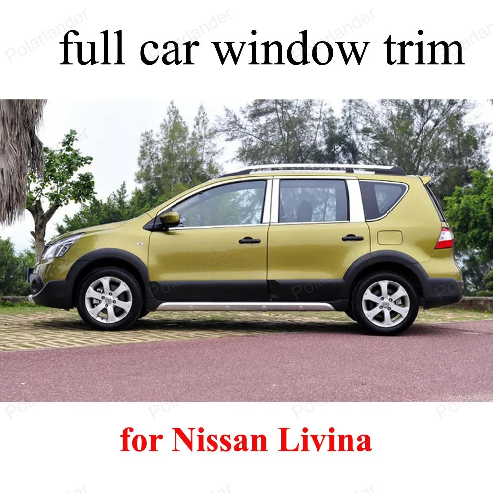 Car Styling  full Window Trim Stainless Steel Decoration Strip with center pillar For N-issan Livina