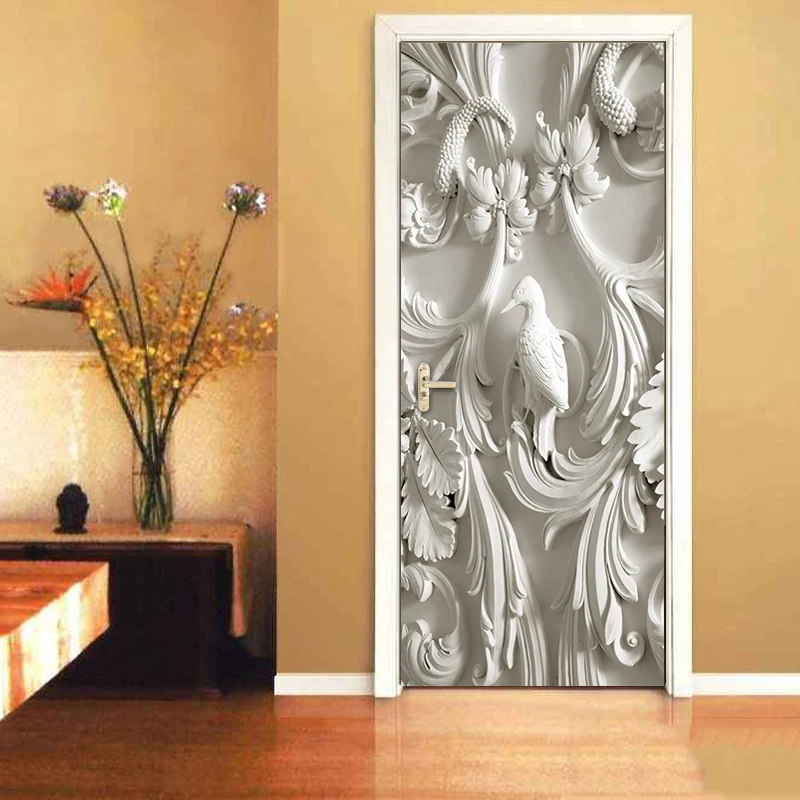 European Style 3D Stereoscopic Embossed Bird Branches Murals Wallpaper For Living Room Bedroom Door Sticker Self-adhesive Mural