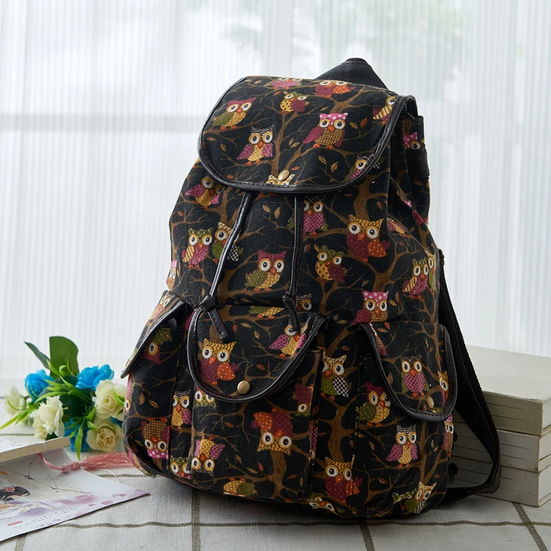 More colors Classic owl pattern women backpack vintage lovers travel backpack casual canvas backpack