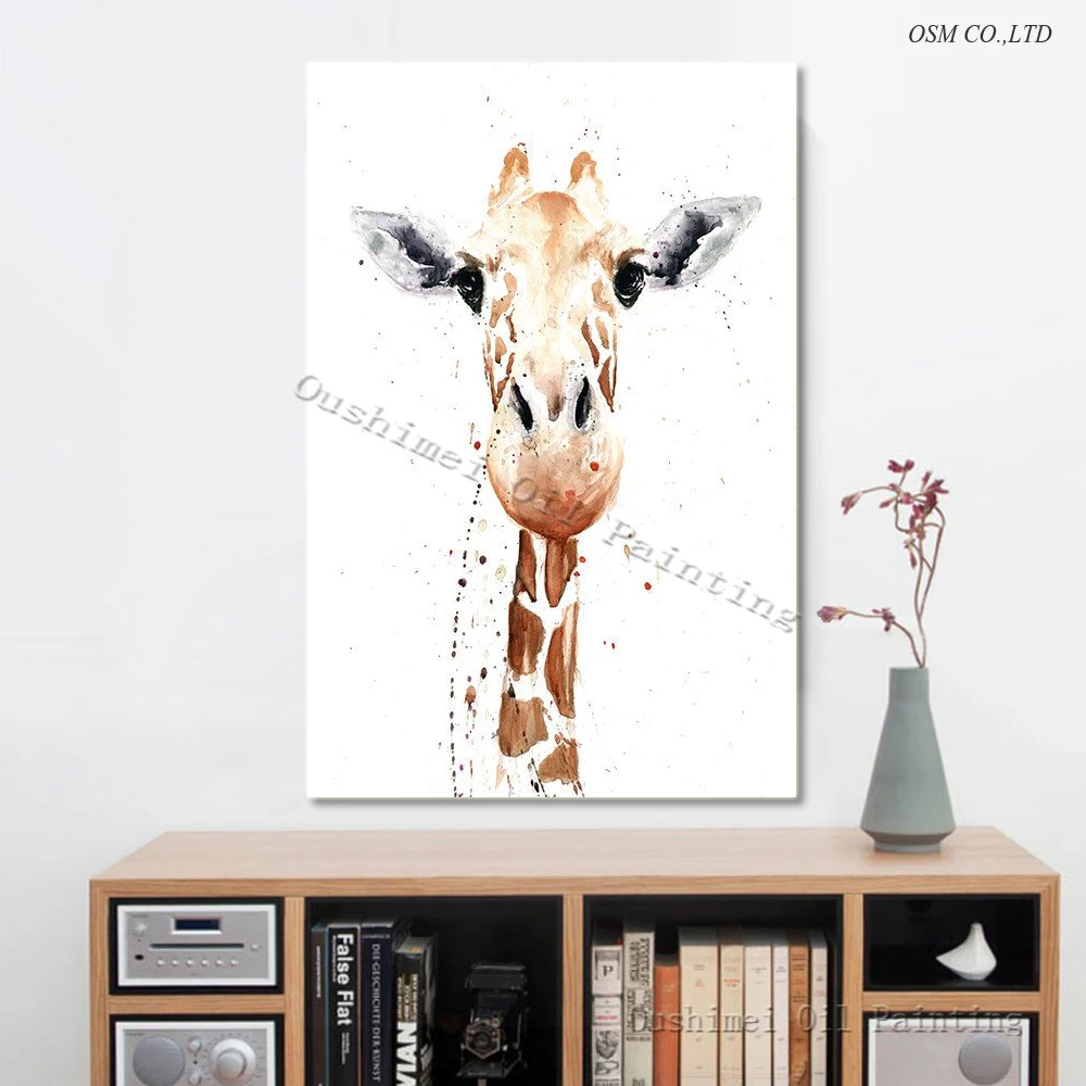 Top Artist Pure Hand-painted Funny Animal Giraffe Oil Painting on Canvas Big Animal Giraffe Oil Painting For Hallway Decoration