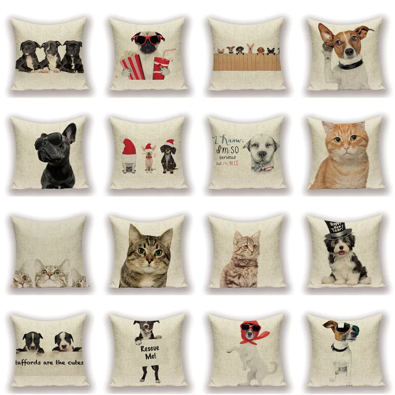 Custom Cartoon Pillow case Dog Cat  Cushion 45 x 45 cm Decorative Home Cushions Cover High Quality For Living Room Sofa Cases