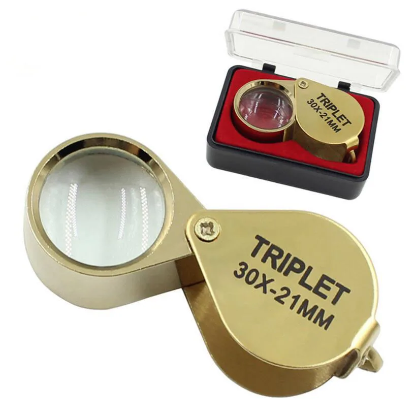 30X 21mm Golden Metal Gift Toys Pocket Magnifier Jewelry Gem Identifying Magnifying Glass Educational Loupe for Children