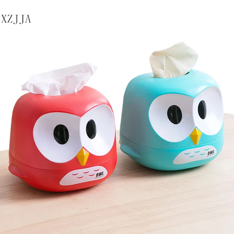 

XZJJA Cartoon Owl Tissue Boxes Home Office Desktop Tissue Organizer Case Bathroom Toilet Roll Paper Holder Wipes Dispenser