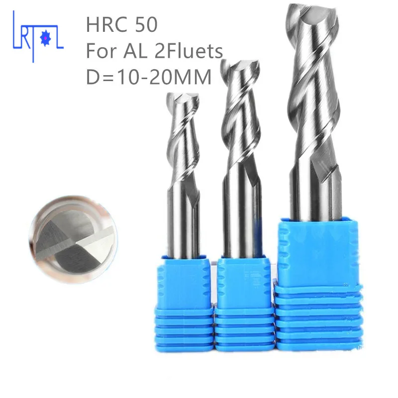 

2PCS hrc50 2Flutes 10 12 14 16 18 20*75 100mm Flat Square End Mill for Aluminum Spiral Bit Milling Tools Carbide CNC End Mill