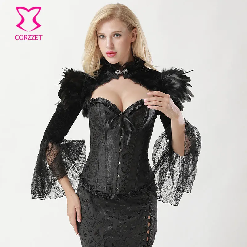 

Black Flannel and Lace Victorian Gothic Jacket Women Corset Steampunk Clothing Sexy Corsets And Bustiers Vintage Jackets Korset