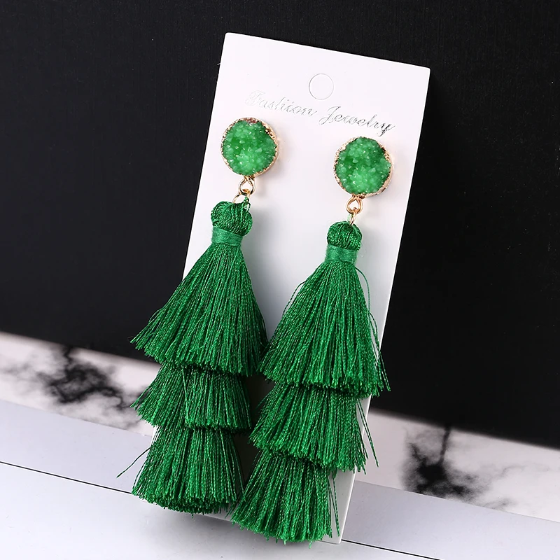 HOCOLE 2019 New Crystal Tassel Earrings For Women Red Yellow Green Statement Long Drop Dangle Earring Tassel Female 2019 Jewelry