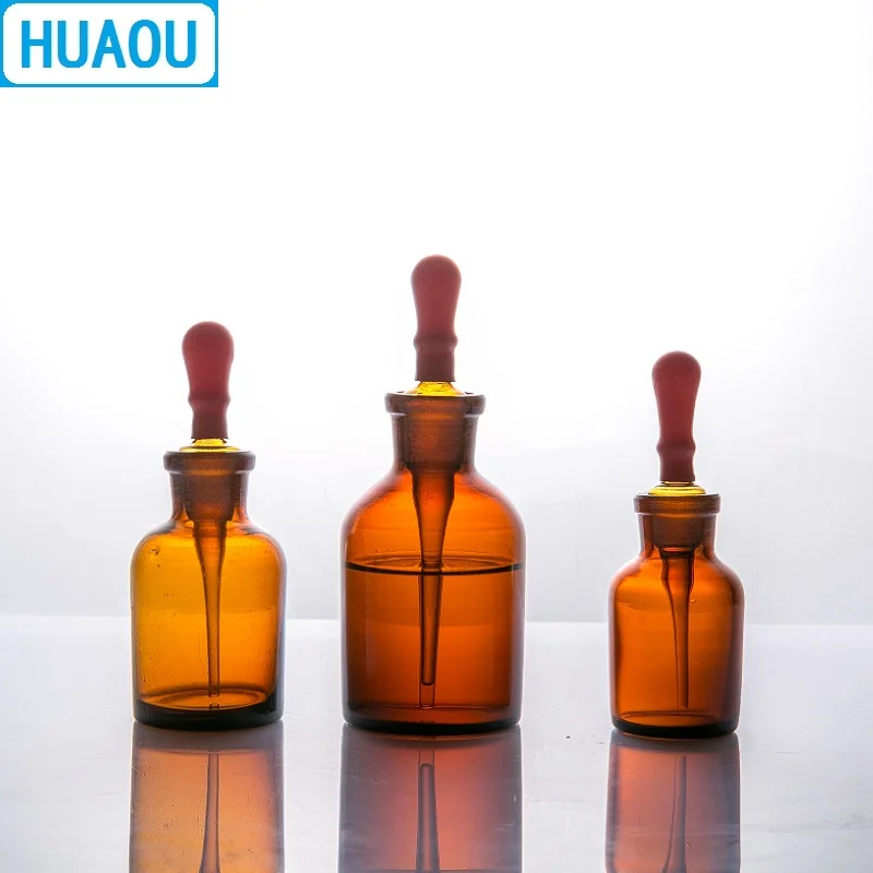 HUAOU 30mL Dropping Bottle Brown Amber Glass with Ground in Pipette and Latex Rubber Nipple Laboratory Chemistry Equipment