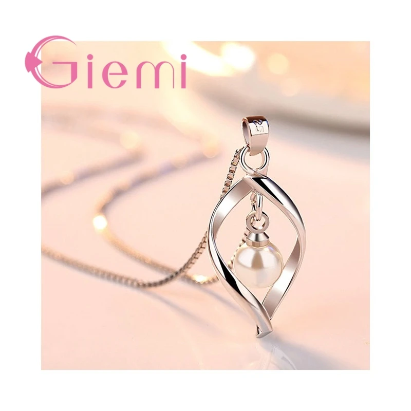 

Wholesale Necklace Pendant Chain Classic Leaf Shape Fashion 925 Sterling Silver Pearl Jewelry for Women Girl Drop Shipping