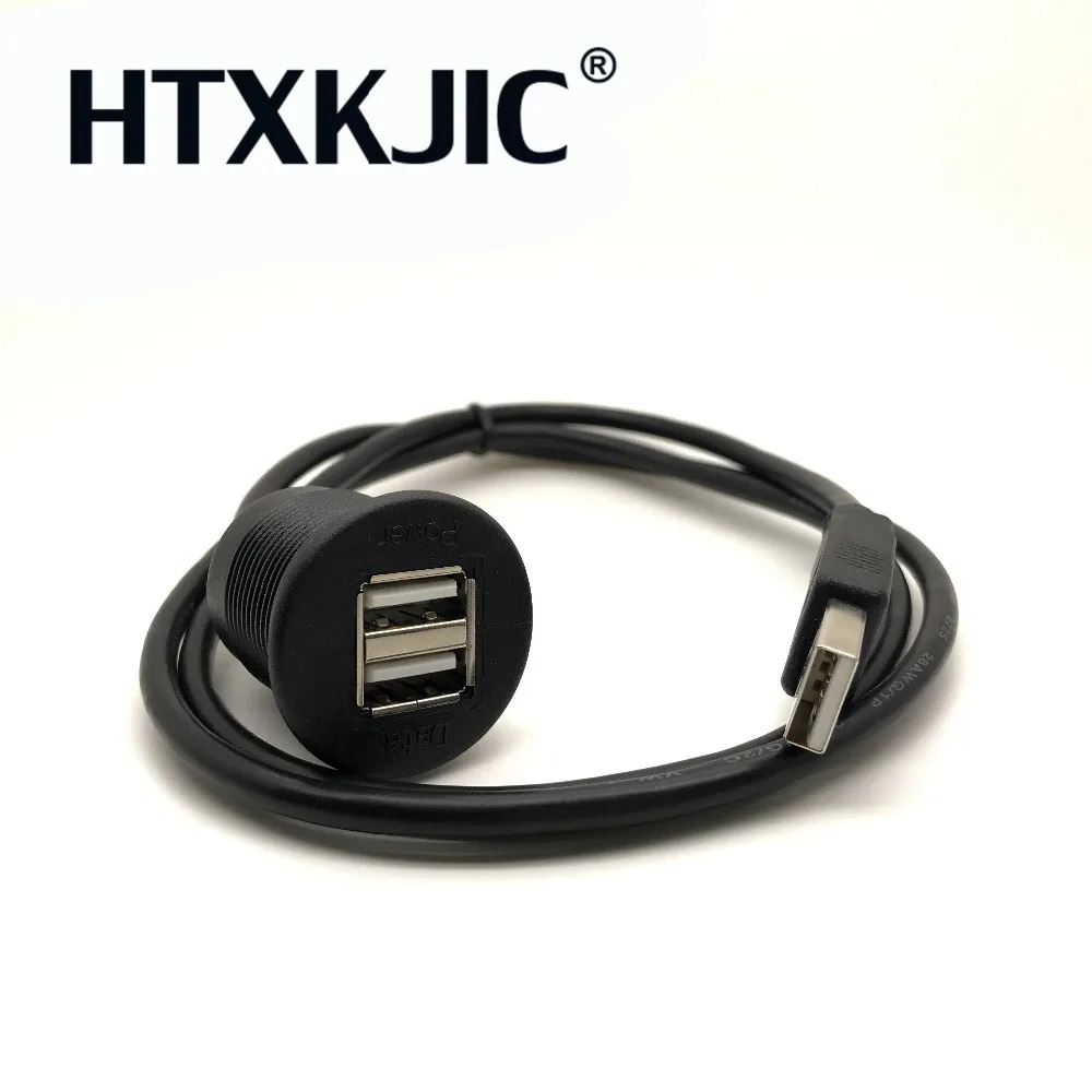 Cabo de extensão usb duplo, 1m, conectores macho para fêmea, para painel do carro, montagem embutida, cabo de dados para motocicleta, barco, carro, estilização