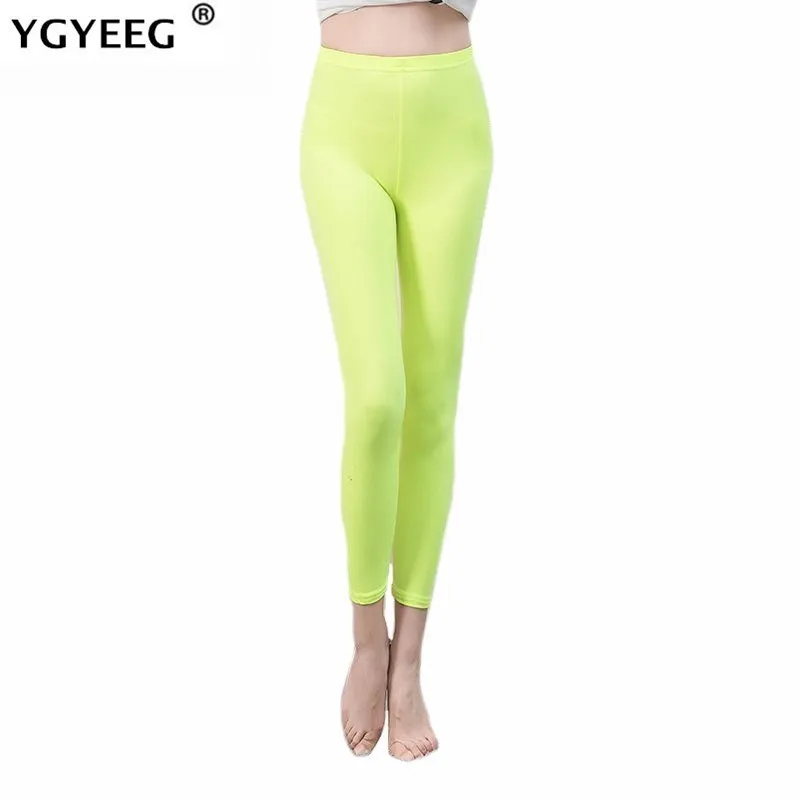 

YGYEEG Hot Sale Candy Colors Fashion Fluorescent Leggings Solid Color Women Shiny Leggins Clothing Female Casual Pants Legging