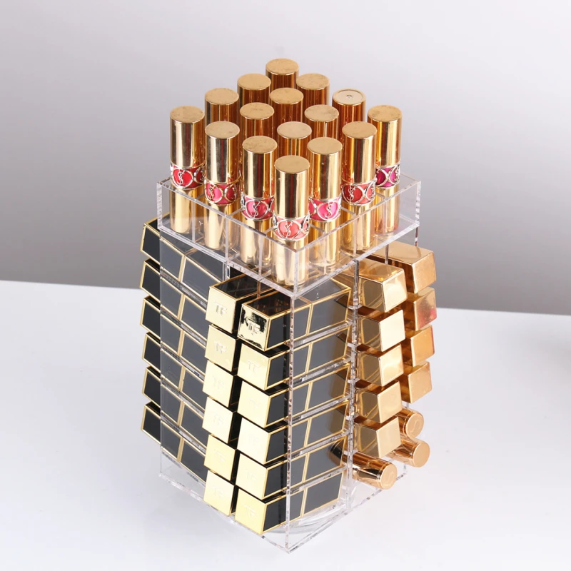 High Capacity Rotating Acrylic Makeup Organizer Storage Case Lipstick Holder Boxes Rotating Lip Gloss Organizer Display Boxes