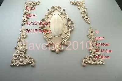 B1-3 -26x15x0.8cm Wood Carved Round Onlay Applique Unpainted Frame Door Decal Working carpenter Decoration