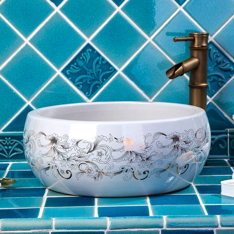 

Europe style chinese wash basin Jingdezhen Art Counter Top ceramic basin sink ceramic washing basin bathroom sinks