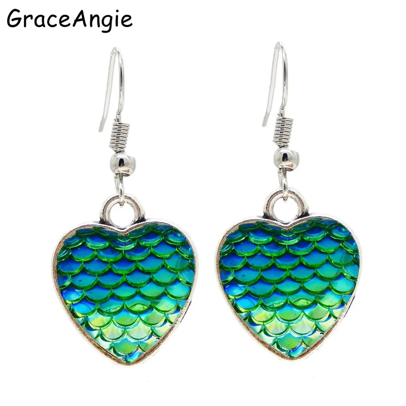 GraceAngie Love Heart Earrings Mermaid Fish Colorful Elegant Women Earrings  Jewellery Earrings for women Drop Earrings Gift New