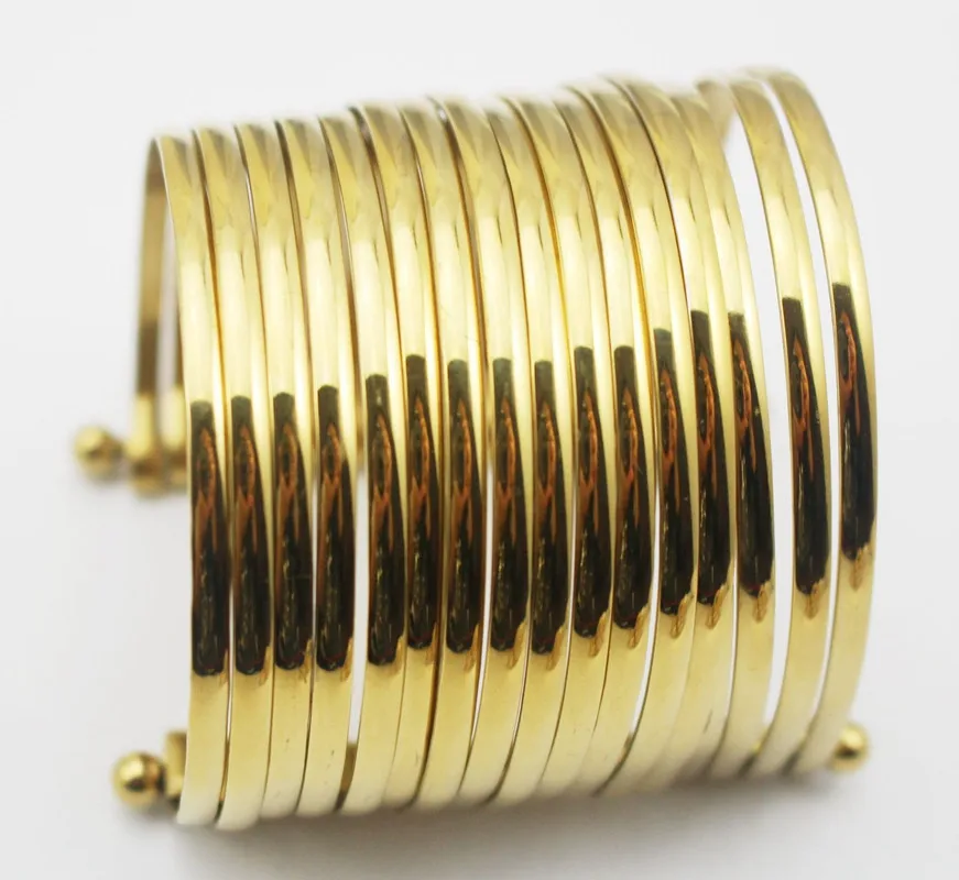 Punk Style Extra Wide Stainless Steel Multilayer Bangle Bracelet Golden Jewelry For Women