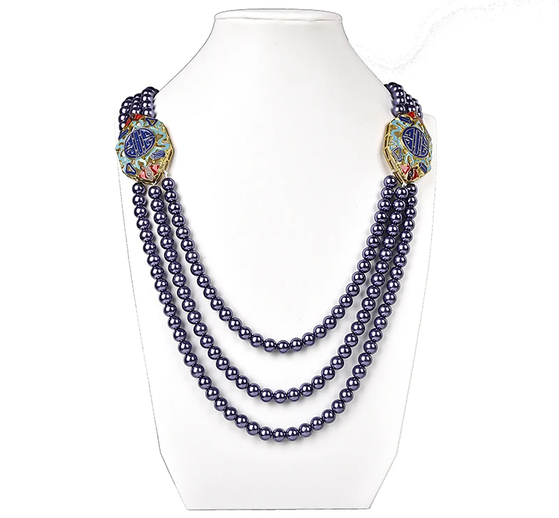 3 rows purple multi - layered and romance  beaded Synthesis pearl gem necklace, attractive and noble