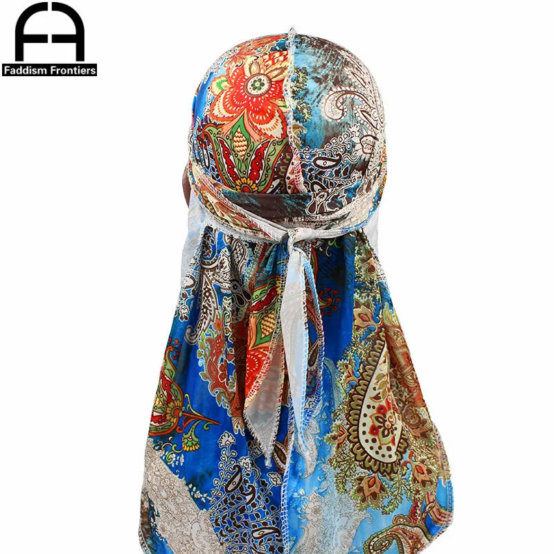 Fashion Men\'s Print Silky Durags Bandanas Turban Headband Silk Men DuRag Floral Waves Caps Turban Headwear Hair Accessories