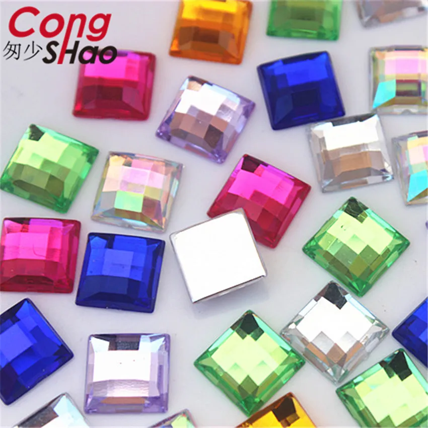 100pcs 10mm Square Shape Colorful Flatback Acrylic AB Rhinestones Stones And Crystals For DIY Costume Jewelry Accessories 8Y56